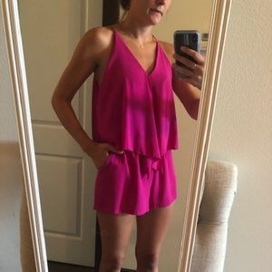 Hot Pink Romper w/ Front Ruffle Detail and Pockets